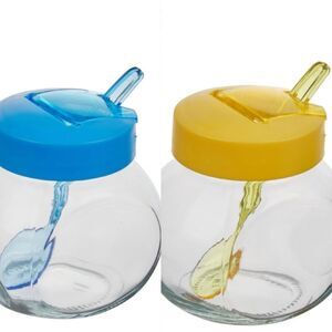 At Home Mini Sugar Containers q/Spoons- Set Of 2